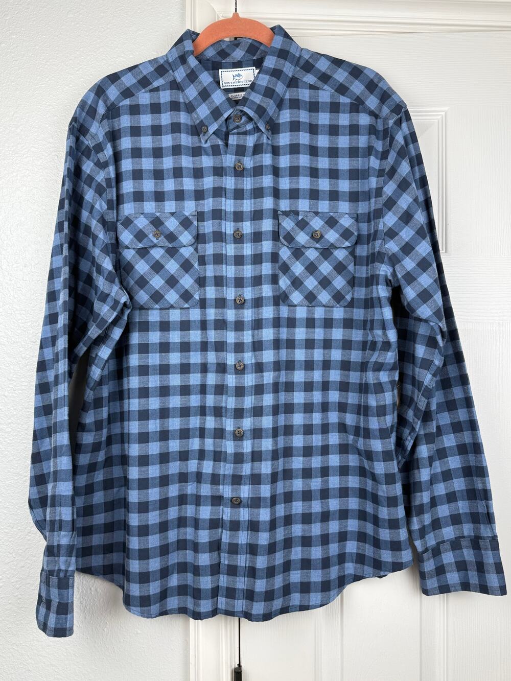 Southern Tide Buffalo Check Flannel Shirt Men XL Classic Fit Blue Plaid Cotton